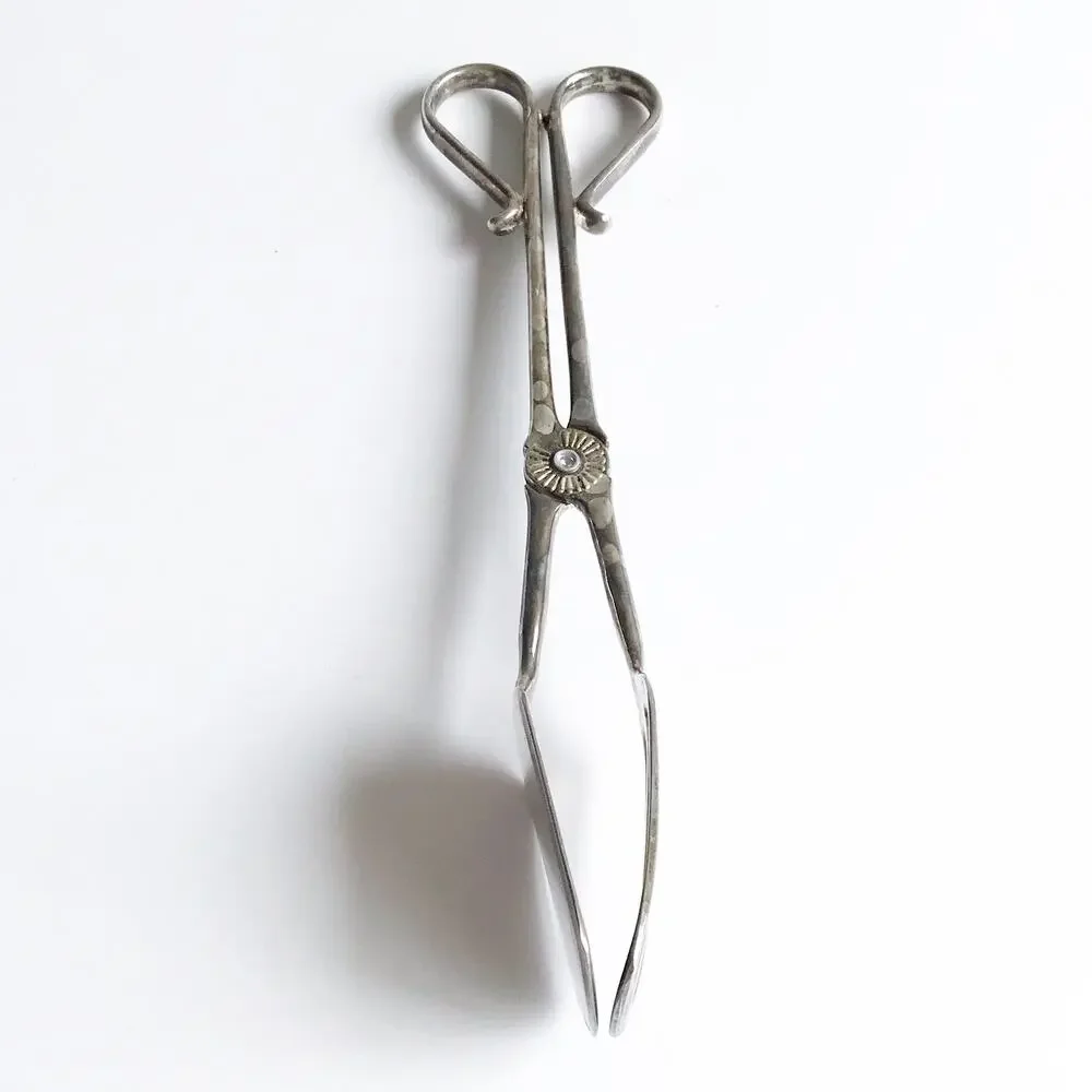 Vintage Silver Serving Scissors Serving Piece Flat Vegetable Tongs Holiday Gifts